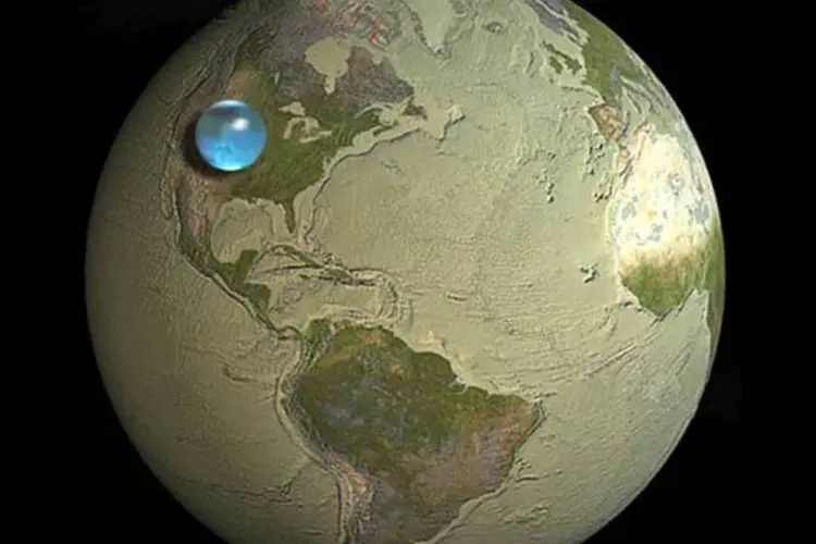 Agora se toda a água do mundo fosse derramada de uma só vez sobre os Estados Unidos, ela deixaria todo o país submerso a uma profundidade de 145 quilômetros  (Divulgação/ USGS)