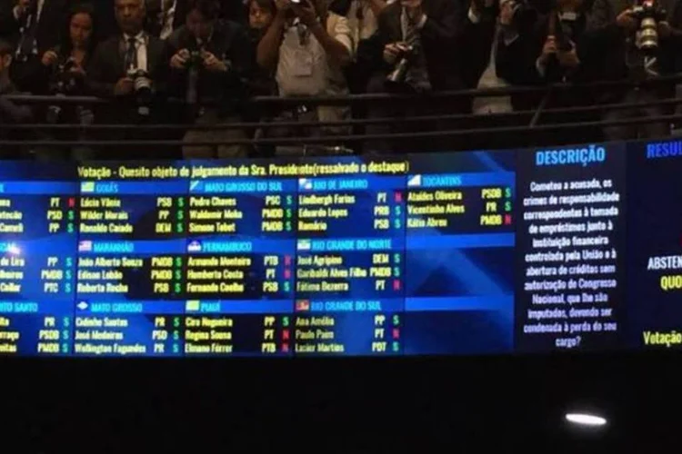 
	Placar do impeachment: senadores do PMDB, PP, PSB e PTC investigados na Lava Jato votaram pelo impeachment de Dilma
 (Marcelo Ribeiro/ EXAME.com)