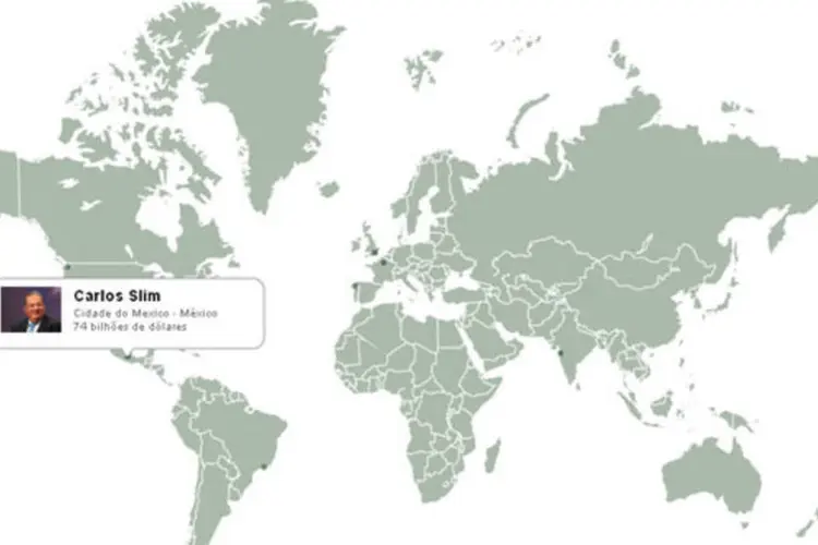 Infográfico com mapa dos homens mais ricos em 2011, segundo a Forbes