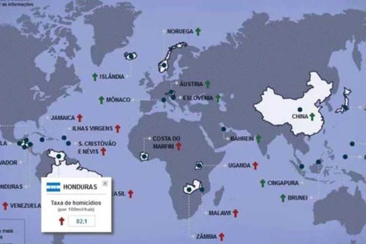 Infográfico - Os países que têm as maiores e as menores taxas de homicídio