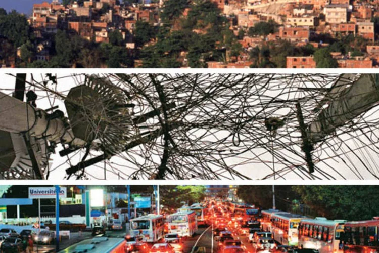 Favelas nas periferias, emaranhado de ligações clandestinas e caos no trânsito: cenas da rotina urbana brasileira (Reprodução)