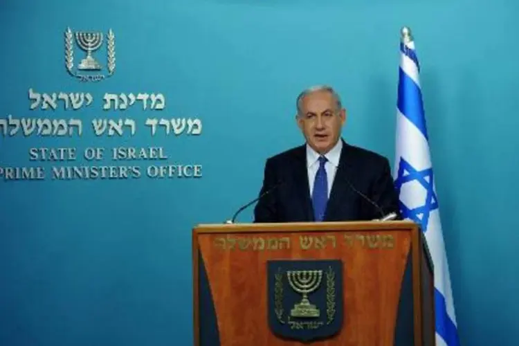 Premiê israelense Benjamin Netanyahu durante coletiva de imprensa (Debbie Hill/AFP)