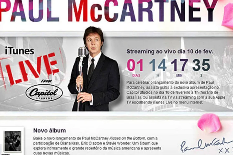 Paul McCartney aparece em destaque na loja iTunes, da Apple  (Reprodução)