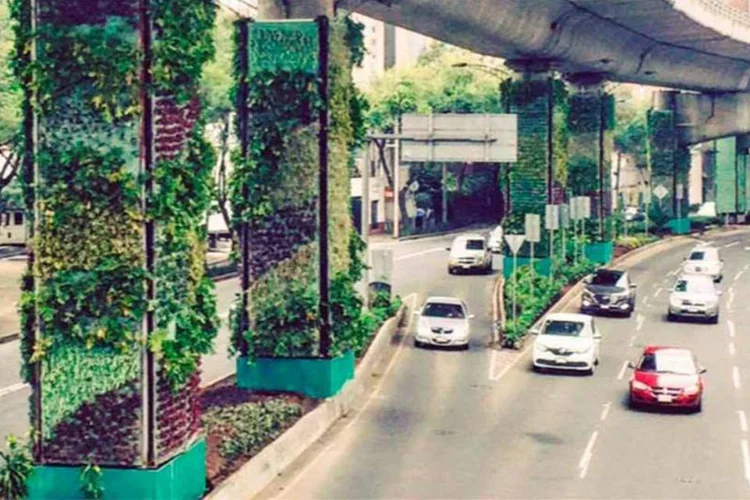 
	Jardins verticais do Via Verde: projeto prev&ecirc; cobrir 60 mil metros quadrados de mais de mil colunas em rodovias da cidade.
 (Via Verde)