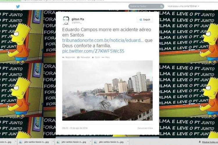 
	Acidente de avi&atilde;o: Cenipa vai assistir e avaliar todos os v&iacute;deos existentes sobre a queda
 (Reprodução/Twitter Gilton Ma (@gilton_))