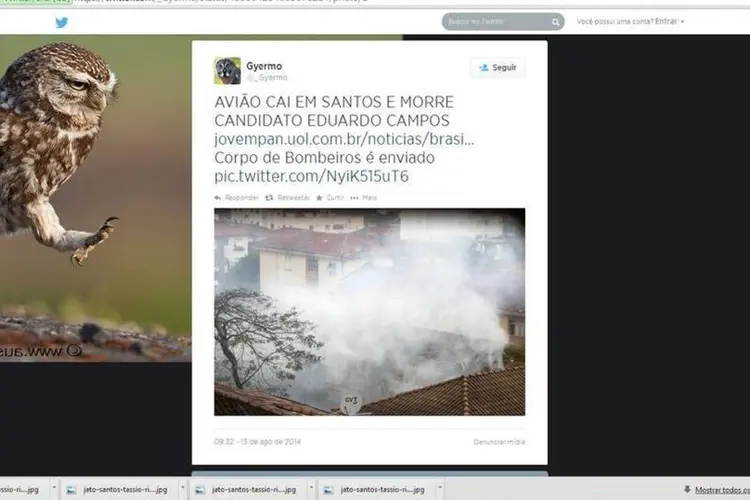 
	Acidente em Santos: nota lembra os companheiros da equipe de Campos que estavam no avi&atilde;o
 (Reprodução/Twitter Gyermo (@_Gyermo))