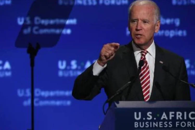Joe Biden, vice-presidente americano, discursa durante a Cimeira Estados Unidos-África em um hotel da capital americana, Washington (Alex Wong/AFP)