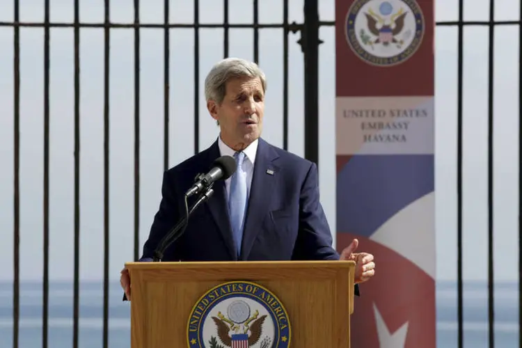 
	John Kerry em Havana: em discurso, o secret&aacute;rio de Estado americano se referiu &agrave; participa&ccedil;&atilde;o do Papa Francisco no processo de aproxima&ccedil;&atilde;o entre Cuba e EUA
 (Reuters/ Enrique De La Osa)