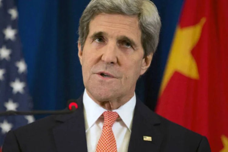 
	O secret&aacute;rio de Estado dos Estados Unidos, John Kerry: em conversa com blogueiros, Kerry expressou seu apoio &agrave; liberdade online na China, assim como aos direitos humanos em geral
 (Evan Vucci/Pool/Reuters)