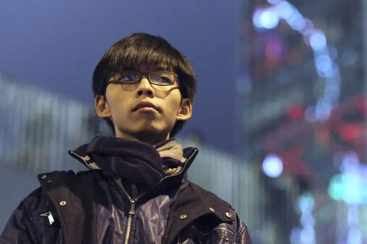 Joshua Wong: um dos principais líderes estudantis, disse que seu grupo manteria o princípio de não violência durante a liberação do local (Apple Daily/Reuters)