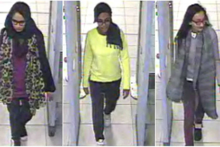 Shamima Begun, Amira Abase e Kadiza Sultana (da esquerda para a direita), que deixaram o Reino Unido para se juntar ao EI (Metropolitan Police/Reuters)