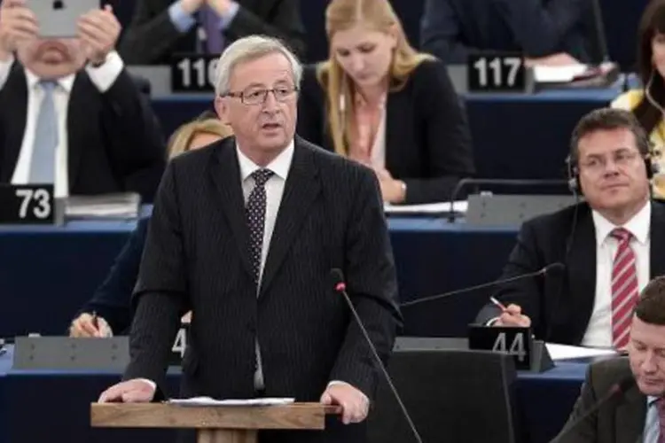 Juncker discursa no Parlamento Europeu, em Estrasburgo: ele foi eleito presidente da Comissão Europeia (Frederick Florin/AFP)