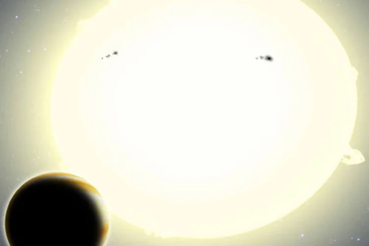 Ilustração mostra o recém-descoberto "Planeta de Einstein": Kepler 76-b foi encontrado graças a um novo método baseado em teorias do físico alemão  (David A. Aguilar (CfA))