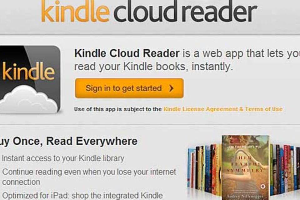No iPad, o Kindle Cloud Reader funciona como o aplicativo distribuído na App Store, mas oferece acesso direto à loja online para a compra de livros  (Reprodução)