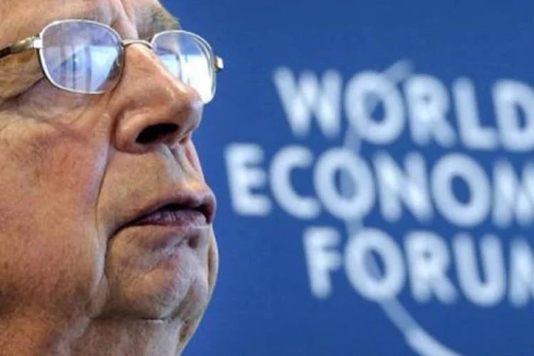 Klaus Schwab, fundador do Fórum Econômico Mundial: "o WEF (World Economic Forum) é um fórum onde se encontram as elites autodesignadas", criticou manifestante
 (Fabrice Coffrini/AFP)