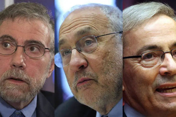 Paul Krugman, Joseph Stiglitz e Christopher Pissarides, três vencedores do prêmio Nobel de Economia (Bloomberg/AFP/EXAME.com)
