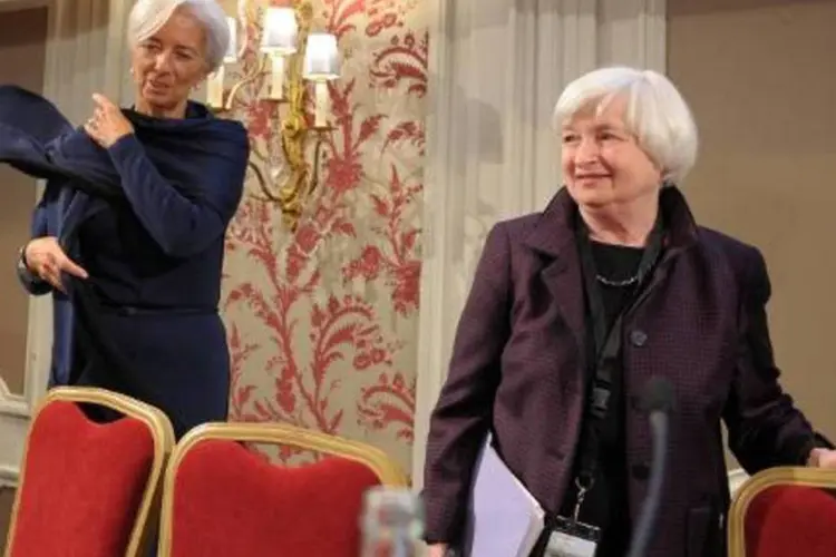Christine Lagarde, diretora do FMI, e Janet Yellen, presidente do Fed: para Yellen, a recuperação da crise atual tem sido mais lenta do que as anteriores (Eric Piermont/AFP)