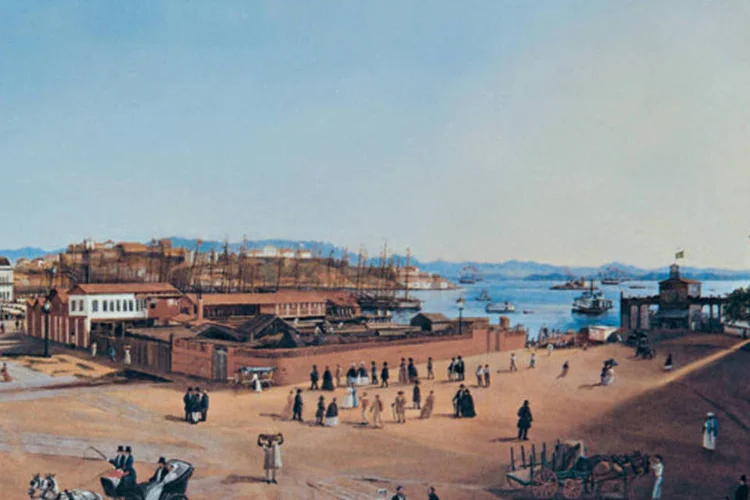 Largo do Paço, no Rio de Janeiro, em 1865: algumas leis daquele Brasil continuam em vigor (Reprodução / EXAME)