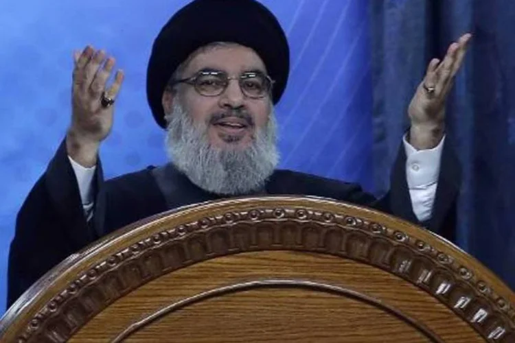 Nasrallah discursa no sul de Beirute: líder do Hezbollah fez rara aparição para defender Gaza (Anwar Amro/AFP/AFP)