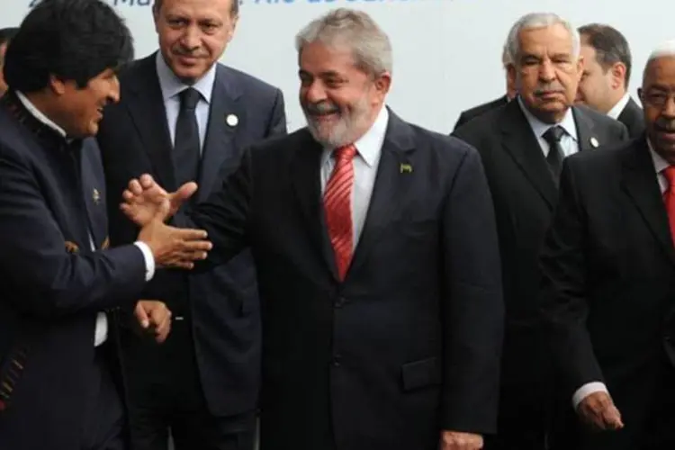 
	O Presidente da Bol&iacute;via, Evo Morales e o ex-presidente Lula
 (Wilson Dias/ABr)