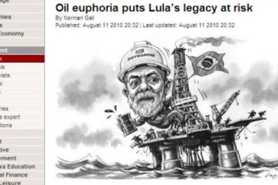 "Lula pode em breve encontrar sua reputação afundada nas profundezas dos depósitos de petróleo que tem entusiasmado seu país", escreve Norman Gall (.)