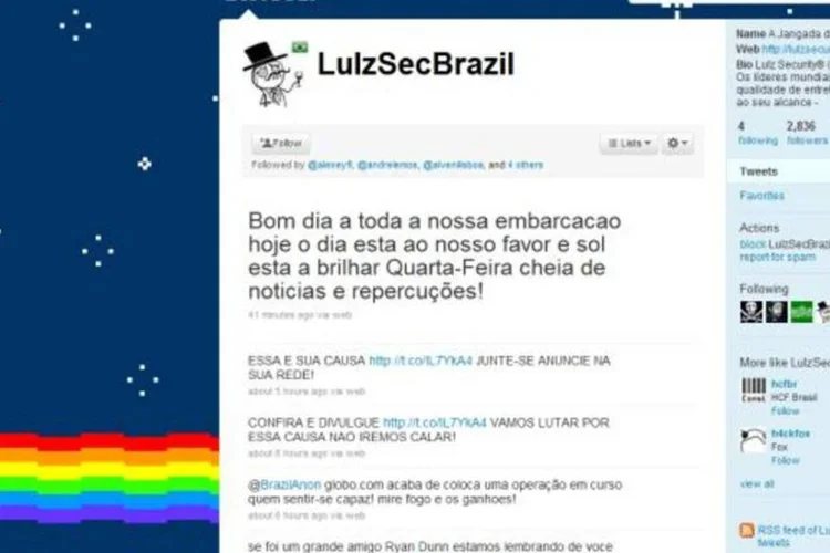 O grupo de hackers autodenominado LulzSecBrazil assumiu no Twitter os ataques feitos entre 0h30 e 3 horas (Reprodução/Twitter)