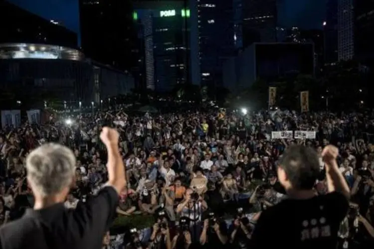 
	Protestos: ativistas do &quot;Occupy Central&quot; amea&ccedil;aram bloquear o distrito financeiro de Hong Kong
 (Alex Ogle/AFP)