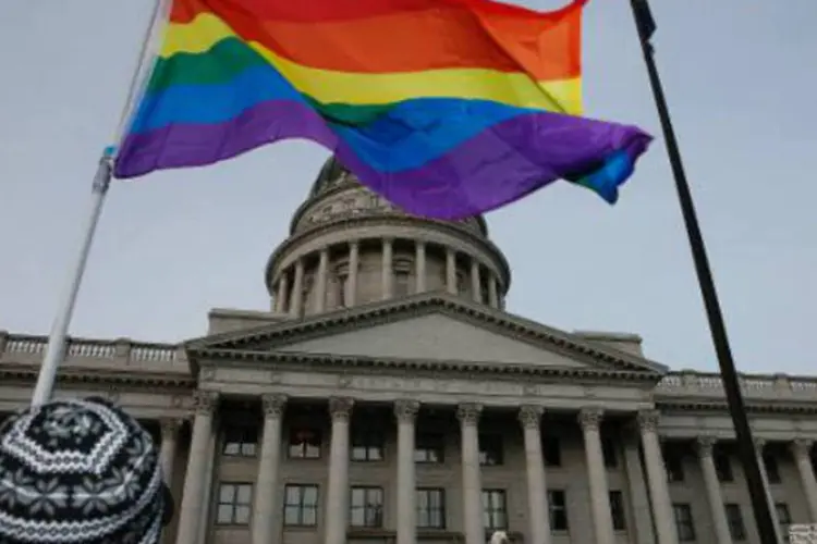 
	Manifesta&ccedil;&atilde;o a favor do casamento gay, em Salt Lake City
 (George Frey/AFP)