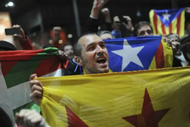 
	Manifestantes pr&oacute;-independ&ecirc;ncia: o l&iacute;der socialista fixou seu discurso oito pontos essenciais
 (Josep Lago/AFP)