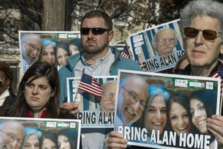 Manifestantes em Washington pedem a libertação de Alan Gross (Paul J. Richards/AFP)