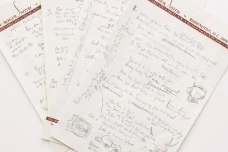 Imagem divulgada pela casa de leilões Sotheby's em 1º de maio de 2014 mostra manuscrito da música "Like a Rolling Stone" do norte-americano Bob Dylan
 (AFP)