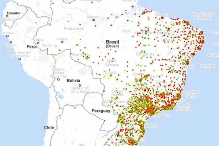 Os pontinhos vermelhos indicam conexões ruins e os verdes, as boas (Reprodução)
