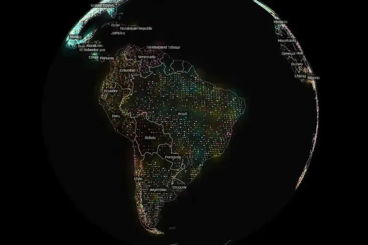Mapa do comércio internacional em 3D também tem os dados do Brasil (Reprodução/Harvard)