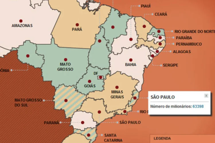 Infográfico: Mapa dos estados com maior número de milionários no Brasil