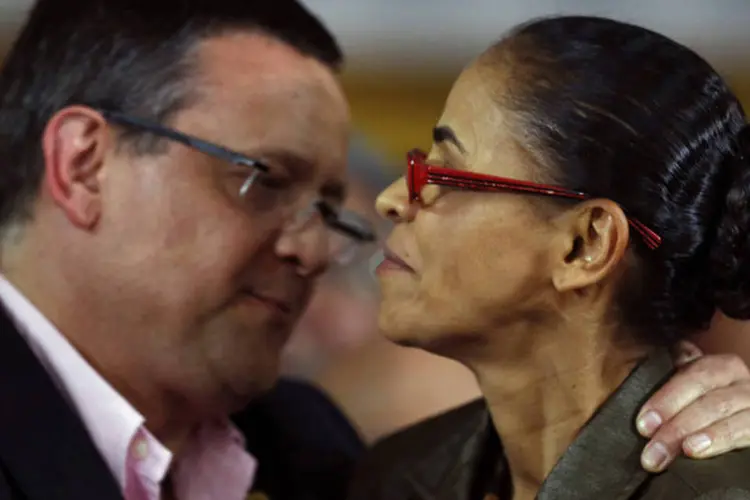 Marina Silva e Beto Albuquerque durante o anúncio oficial da candidatura, em Brasília (Ueslei Marcelino/Reuters)