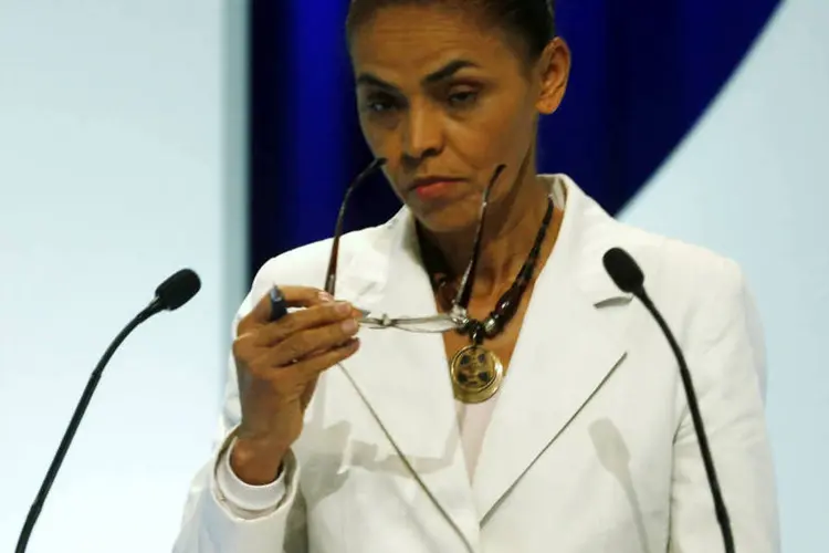 
	A candidata presidencial Marina Silva, do PSB, em debate promovido por SBT, UOL, Jovem Pan e Folha de S. Paulo
 (Paulo Whitaker/Reuters)