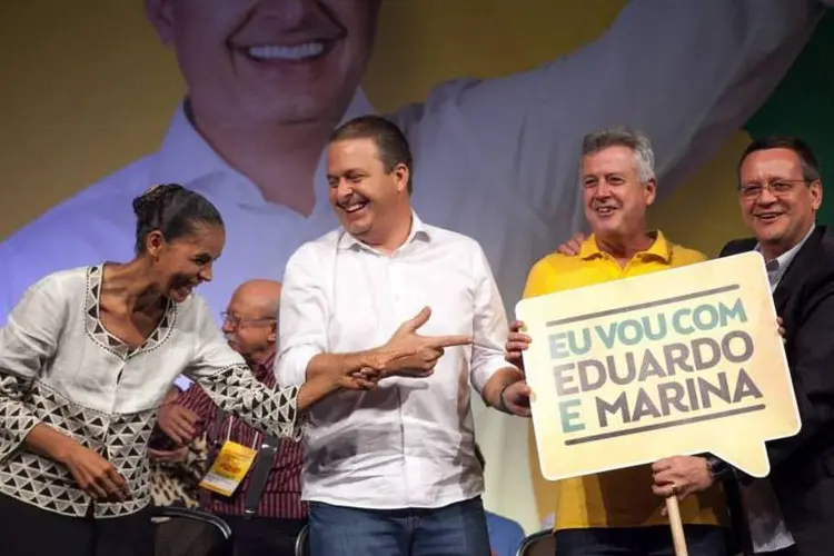 
	Marina Silva e Eduardo Campos na conven&ccedil;&atilde;o nacional do PSB
 (Divulgação/PSB)