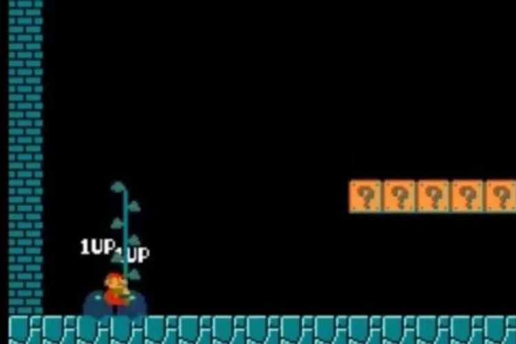 Truque no Super Mario Bros: planta continua crescendo do chão e possibilita o truque (Reprodução/YouTube)
