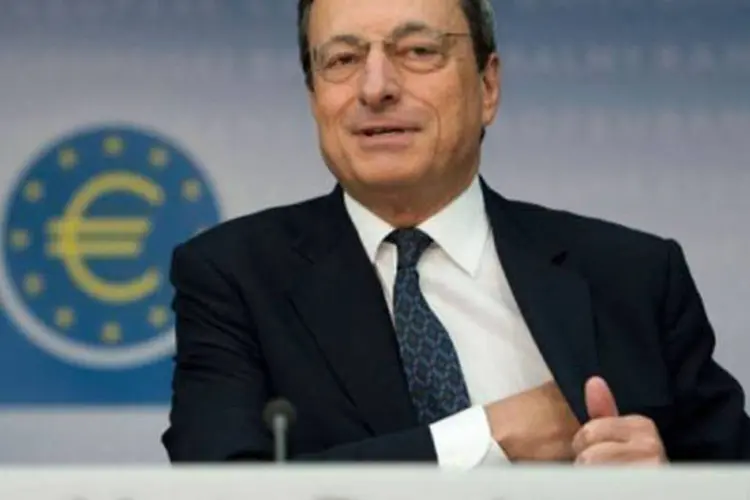 O presidente do BCE, Mario Draghi, em Frankfurt: o projeto é fundamental para a Espanha, imersa em recessão há meses após a crise bancária (©AFP/Archivo / Johannes Eisele)