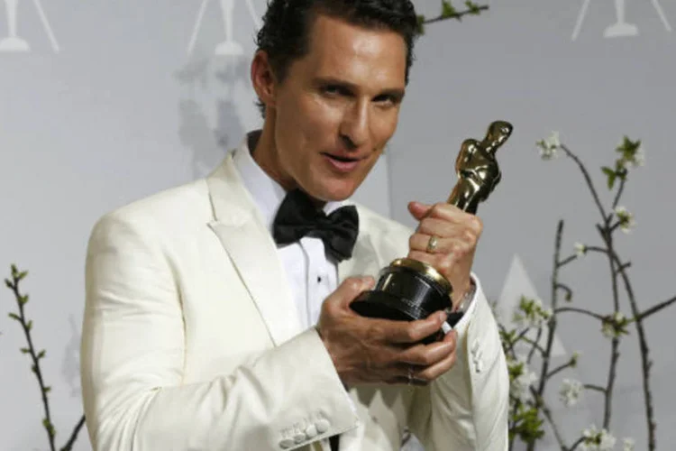 Matthew McConaughey com seu prêmio Oscar de melhor ator por Clube de Compras Dallas: foi a primeira indicação de McConaughey (Mario Anzuoni/Reuters)