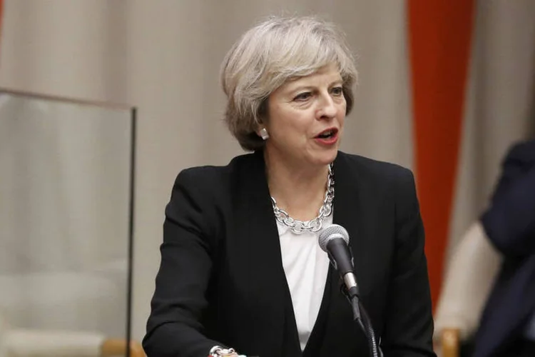 Theresa May: a felicitação de May ao magnata americano foi divulgada pelo governo britânico (Lucas Jackson/Reuters)