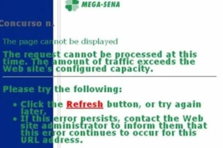 Mensagem no site avisava sobre excesso de tráfego