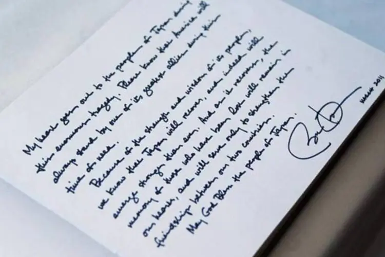 Mensagem escrita a mão pelo presidente Barack Obama ao povo do Japão (Getty Images)