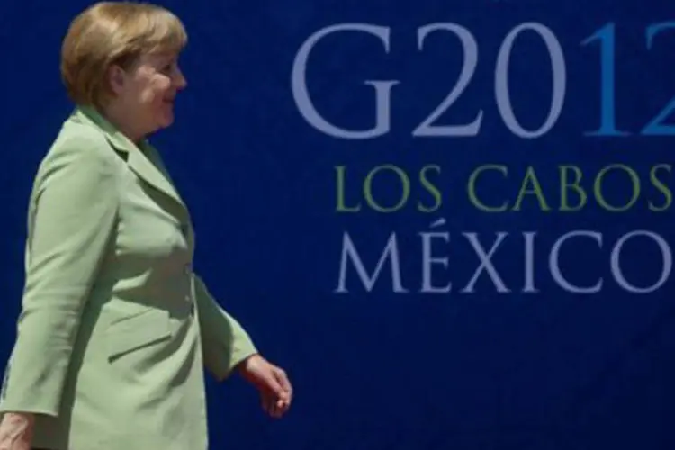A chanceler alemã, Angela Merkel, em sua chegada à cúpula do G20 no dia 18 de junho
 (Bertrand Guay/AFP)