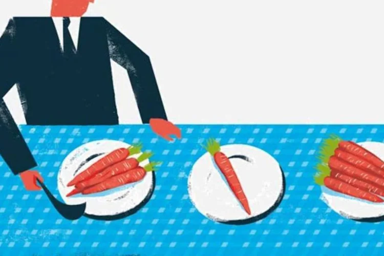 Ilustração - Homem distribui cenouras em pratos (Francisco Martins/EXAME.com)
