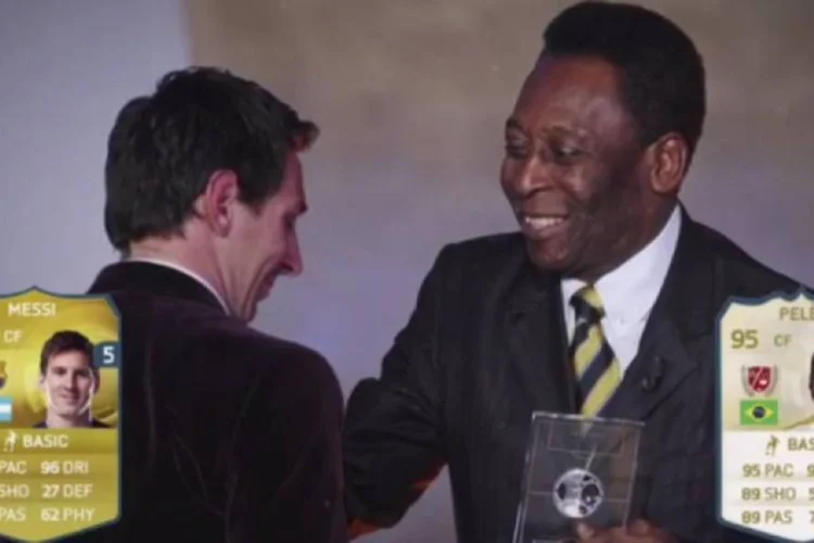 
	Messi e Pel&eacute; no pr&ecirc;mio Bola de Ouro da FIFA
 (Reprodução)