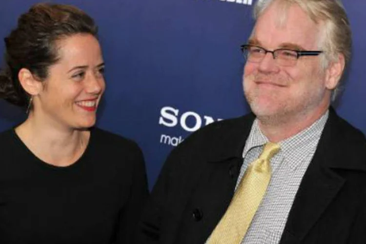 Mimi O'Donnell e o ator Philip Seymour Hoffman: em 2 de fevereiro, o ator foi encontrado morto em seu apartamento (Theo Wargo/AFP)
