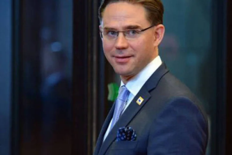 O líder do governo finlandês, Jyrki Katainen: a Finlândia vai realizar eleições municipais no próximo domingo (©AFP / Eric Feferberg)