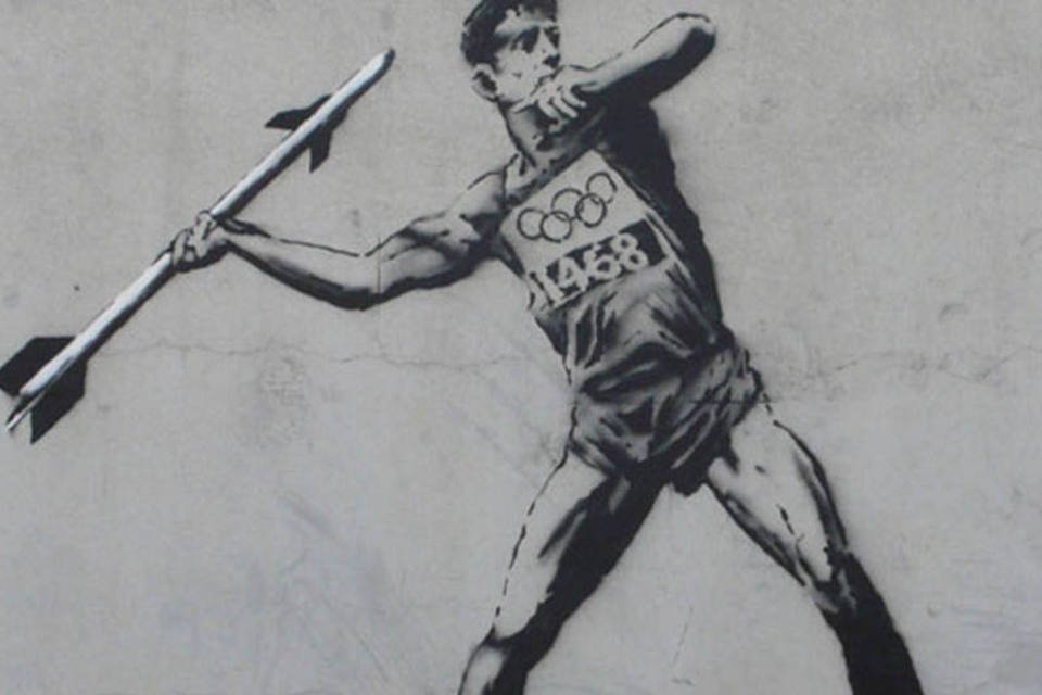 Grafite de Banksy em Londres: todas as 70 peças expostas estão à venda (Reprodução)