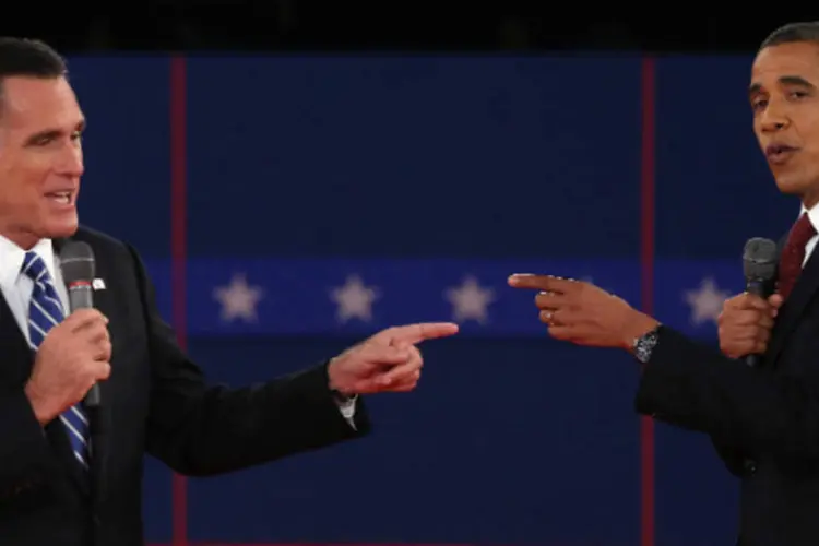 
	Mitt Romney e Barack Obama em segundo debate nos EUA: o&nbsp;vice da chapa de Romney, o deputado Paul Ryan, disse que Obama n&atilde;o exp&ocirc;s um plano convincente para a recupera&ccedil;&atilde;o econ&ocirc;mica
 (Getty Images / Alex Livesey)